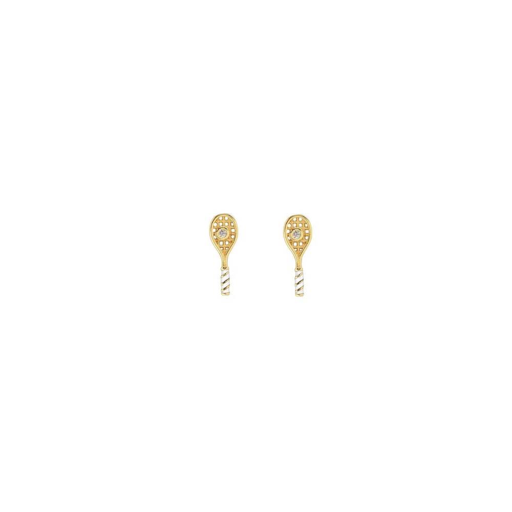 NEW KRIS NATIONS women's tennis racket crystal and enamel stud earrings in gold
